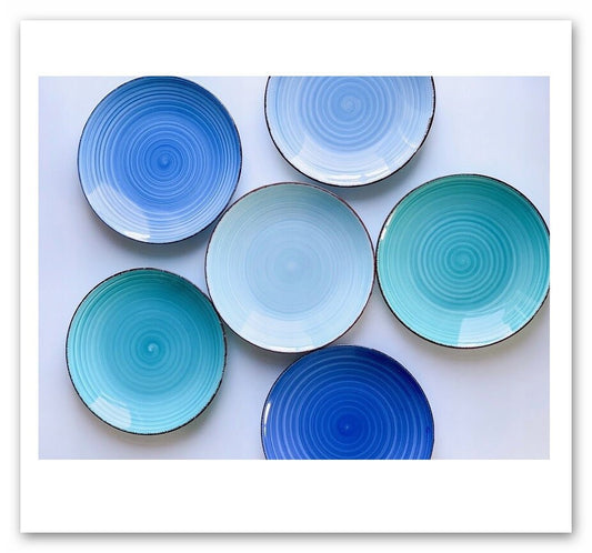 Plates and deep plates - 6 pieces in the set, Scandinavian style, folk plates rustic pottery, New Home Gift, blue plate , modern plate