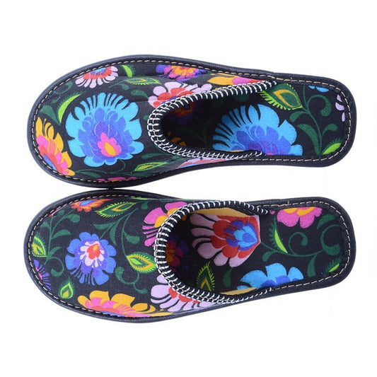 Polish folk slippers - Łowicz pattern, women's home shoes, a gift for mother, grandmother, colorful slippers