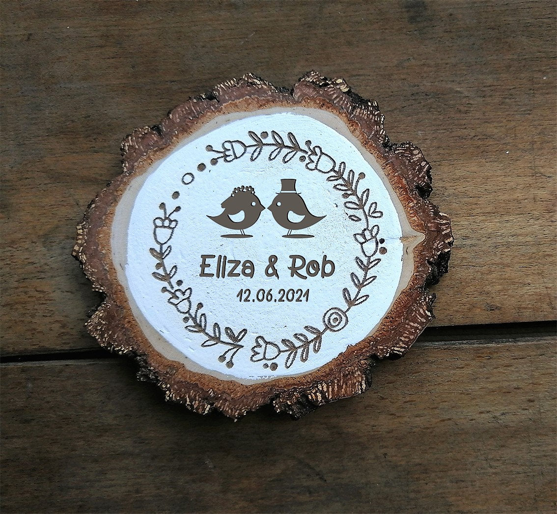 Personalized Engraved Coasters, Wedding guests gift - Wedding accessory, Wooden Coasters Rustic Wedding Favors, Wood Slice cup Coaster