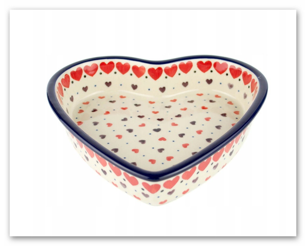 Ceramic Heart dish, hand-painted ceramic plate, polish stoneware Boleslawiec, wedding gift ,vintage platter rustic Bunzlau pottery