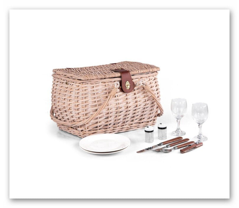 Wicker Picnic Basket Set for 2 Persons with PERSONALIZATION | Gift Basket for Couples, Thanks Giving, Birthday, Wedding, Outdoor Party