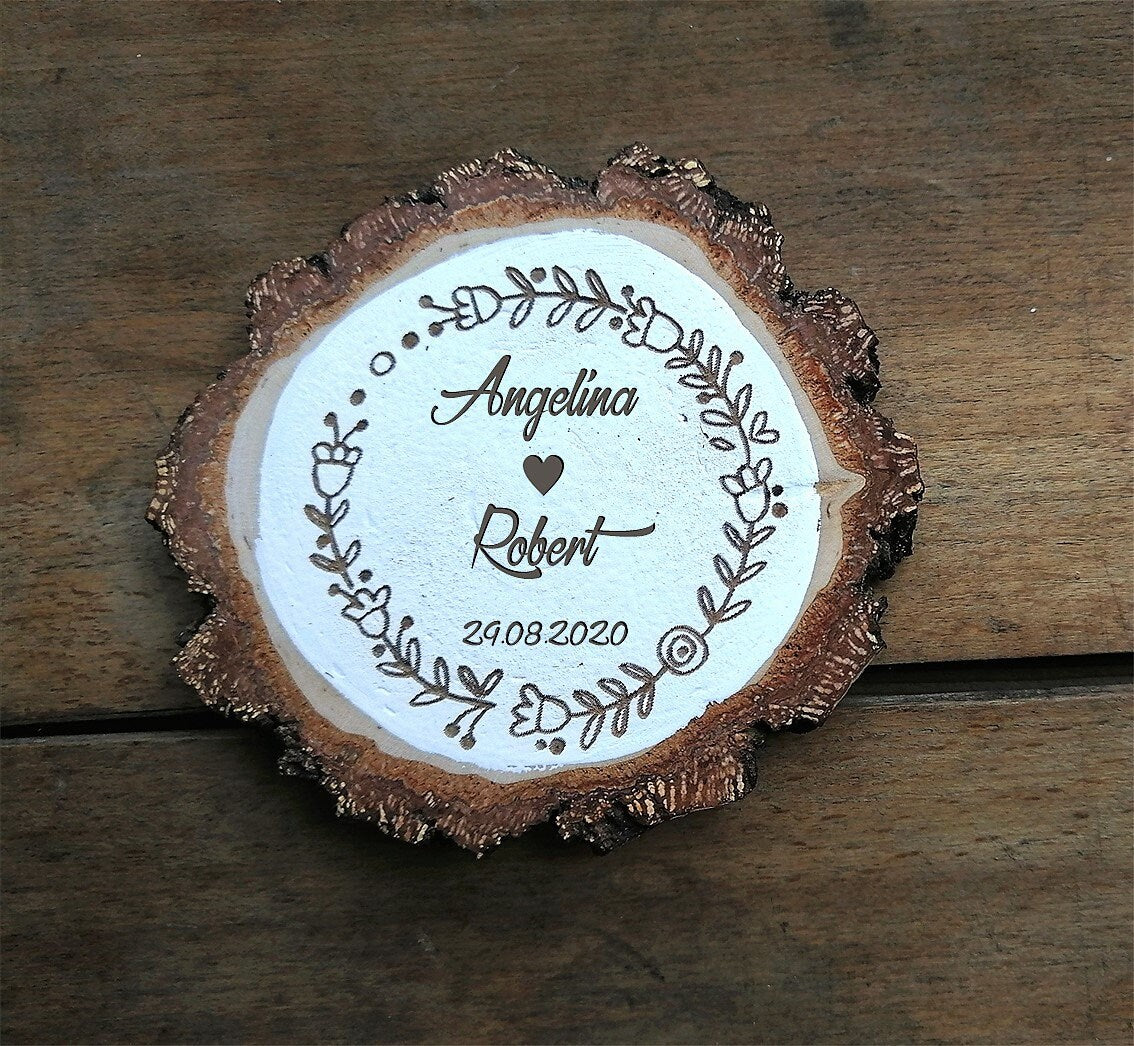 Personalized Engraved Coasters, Wedding guests gift - Wedding accessory, Wooden Coasters Rustic Wedding Favors, Wood Slice cup Coaster