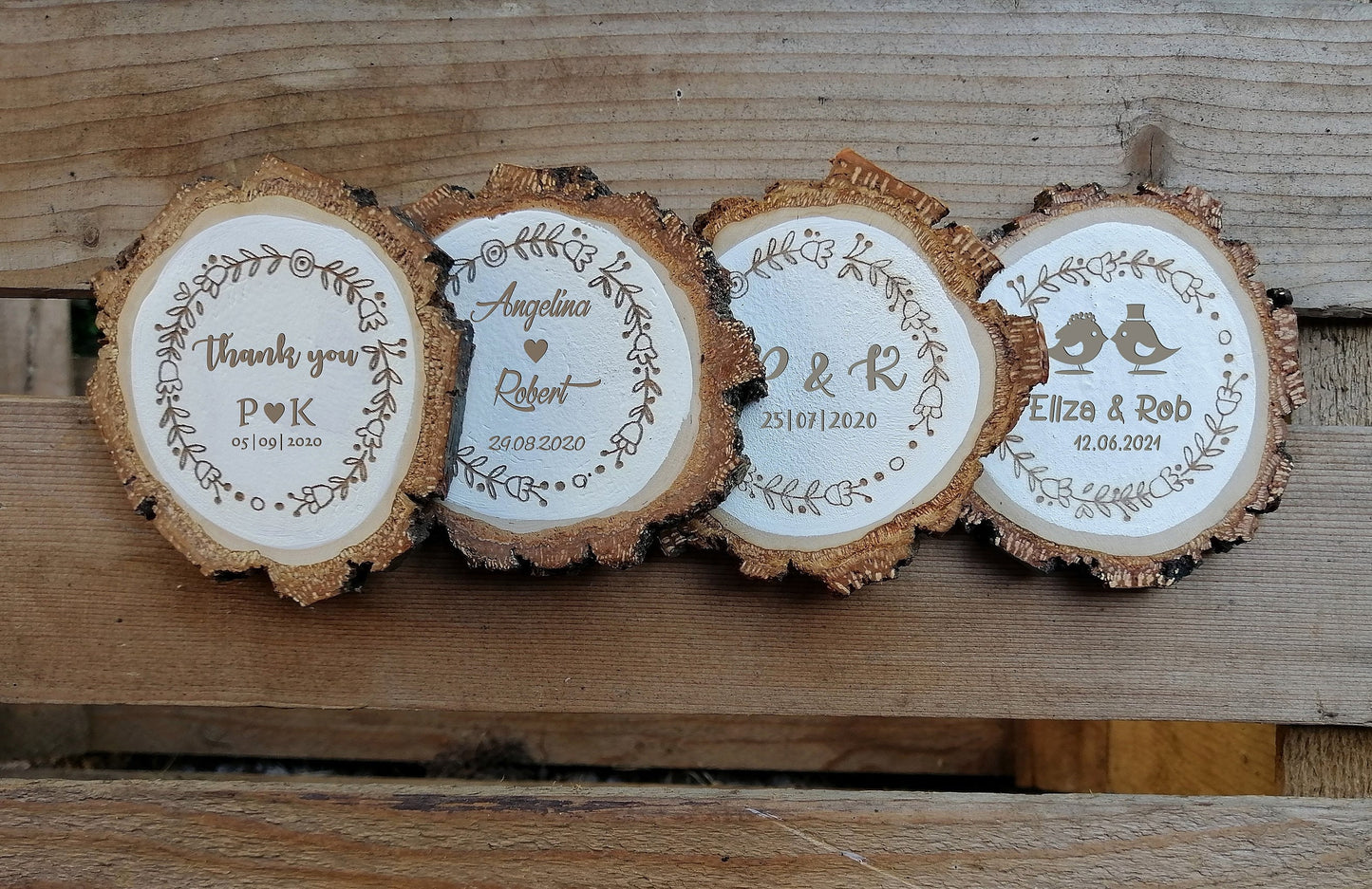 Wedding Favor Magnets, personalized guests gift, engraved, Rustic wedding, Folk gifts for wedding guests, Wood Slice Save The Date Magnets