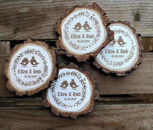 Wedding Favor Magnets, personalized guests gift, engraved, Rustic wedding, Folk gifts for wedding guests, Wood Slice Save The Date Magnets