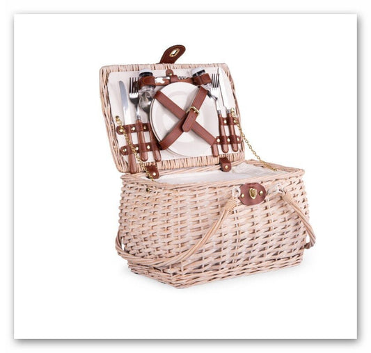 Wicker Picnic Basket Set for 2 Persons with PERSONALIZATION | Gift Basket for Couples, Thanks Giving, Birthday, Wedding, Outdoor Party