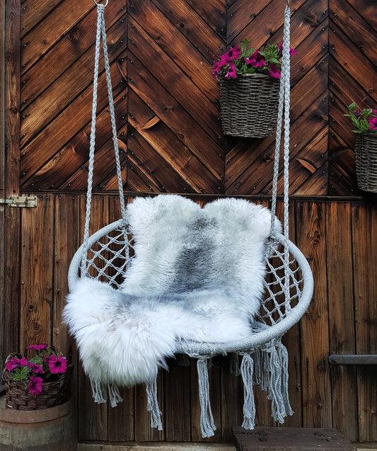 Hanging chair and sheepskin, Hammock + sheepskin, Boho styl, romantic hammock chair,  Macramé Swing, Garden chair, Bedroom swing
