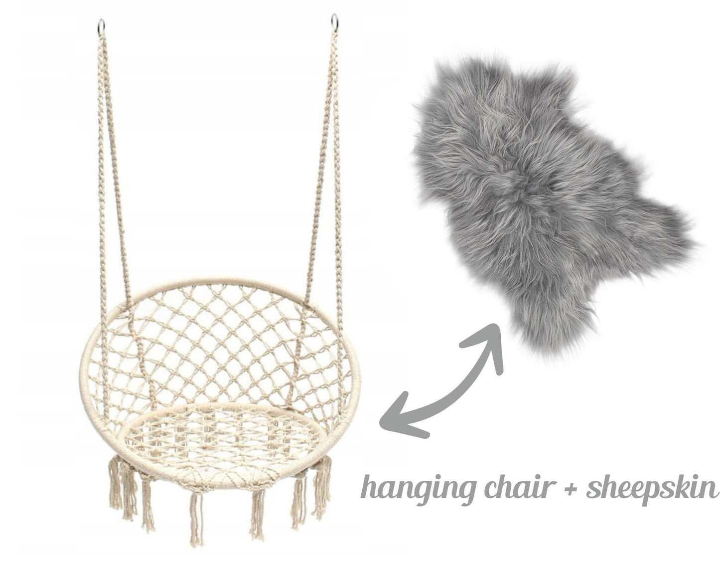 Hanging chair and island sheepskin, Hammock + sheepskin, Boho styl, romantic hammock chair,  Macramé Swing, Garden chair,