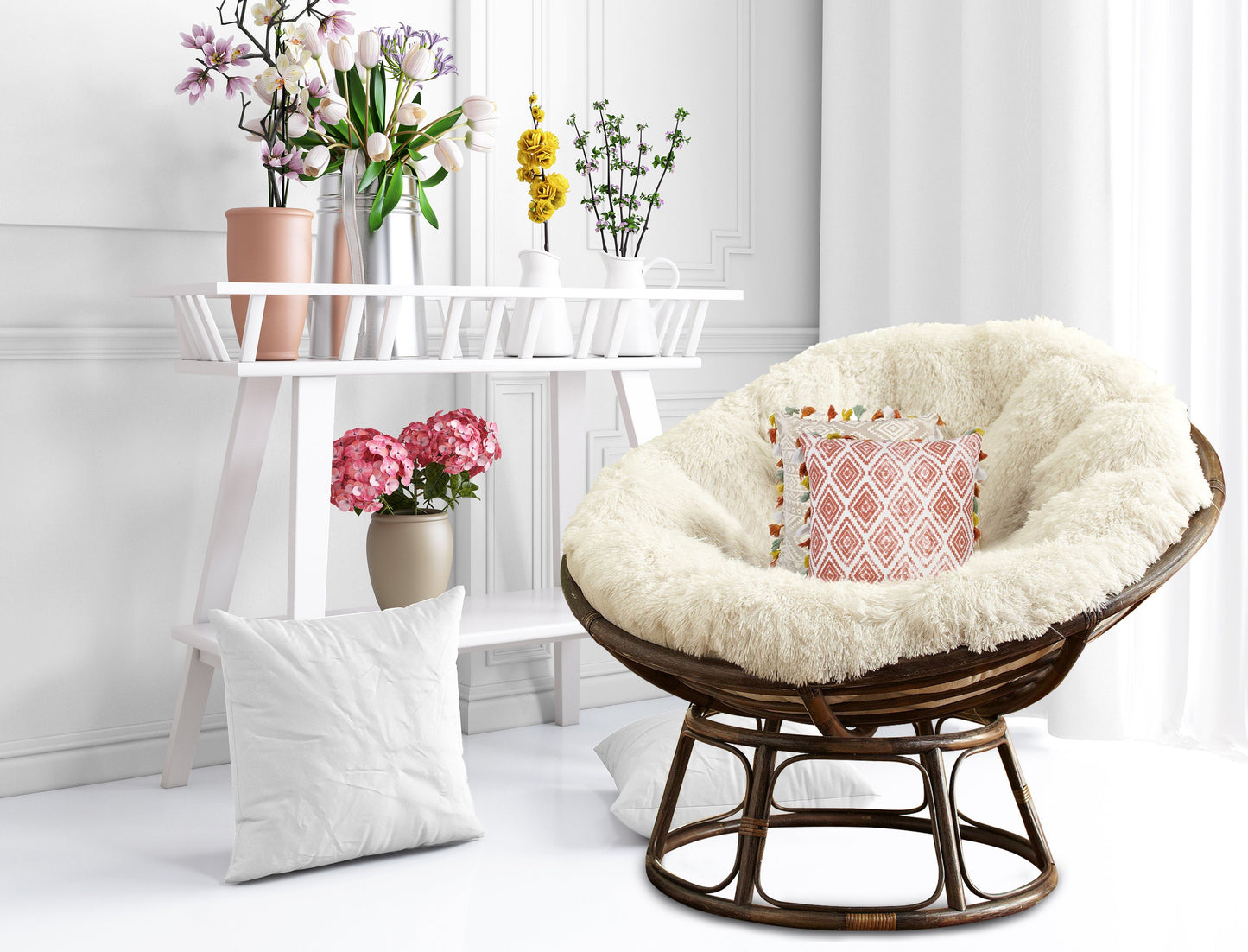 Shaggy papasan armchair cushion, fluffy cushion for papasan chair, shaggy round pillow, pillow for swing, hanging chair, different coluors