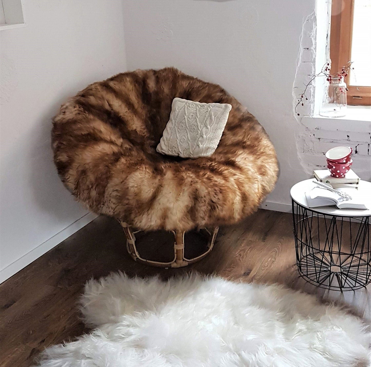 Real Sheepskin Cushion Cover For Papasan Chair Sheepskin SLIPCCOVER | Luxurious Soft Fluffy Cushion Cover| Shaggy Papasan Cushion Pillowcase