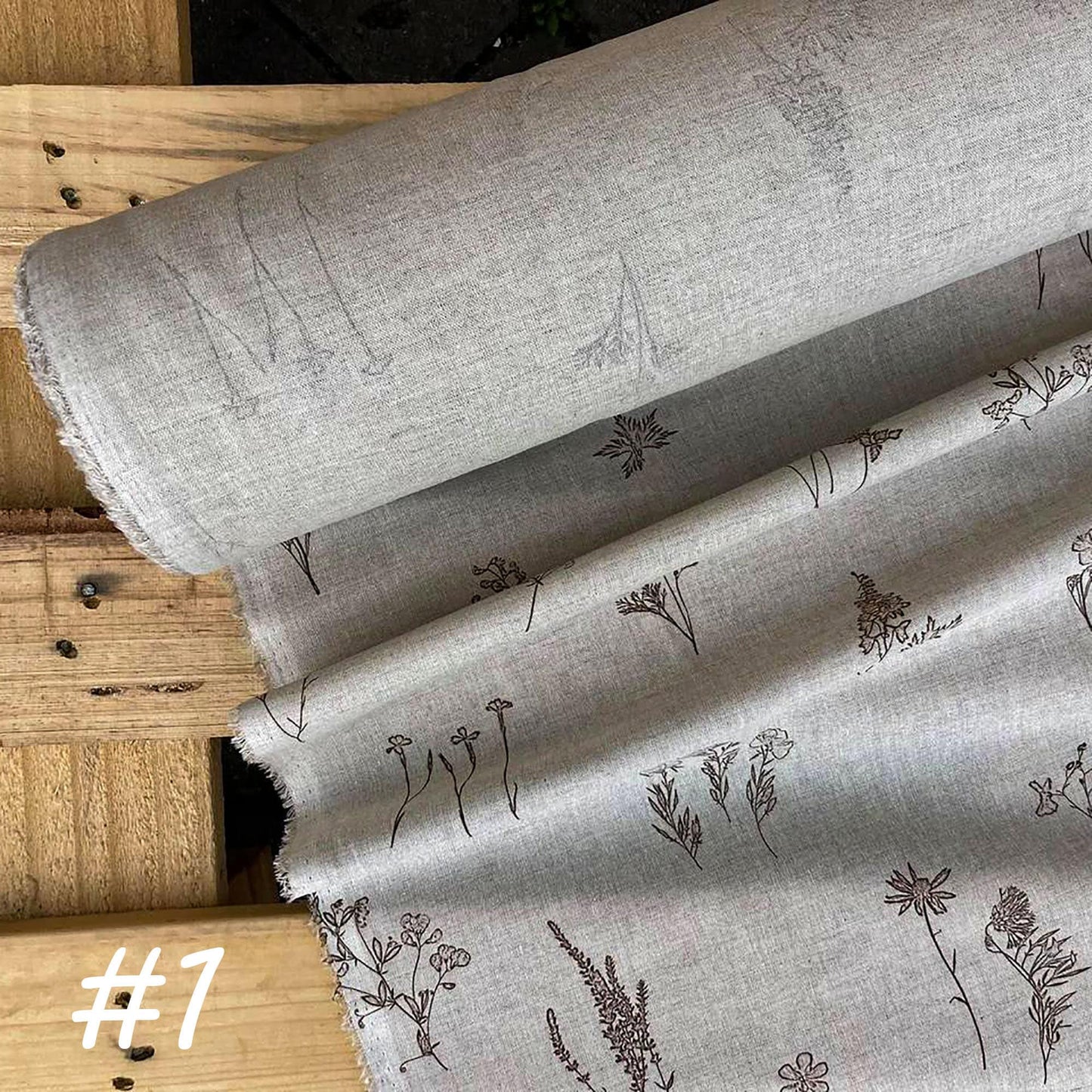 Natural linen FABRIC, floral patterns,  fabric by the meter, pure linen fabric, 125g/m2, widith 150 cm, natural Fabric By Meter / Half Meter