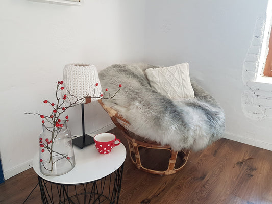 Genuine sheepskin cushion, island sheepskin, papasan armchair cushion, hanging chair, shaggy swing cushion, genuine island sheep leather