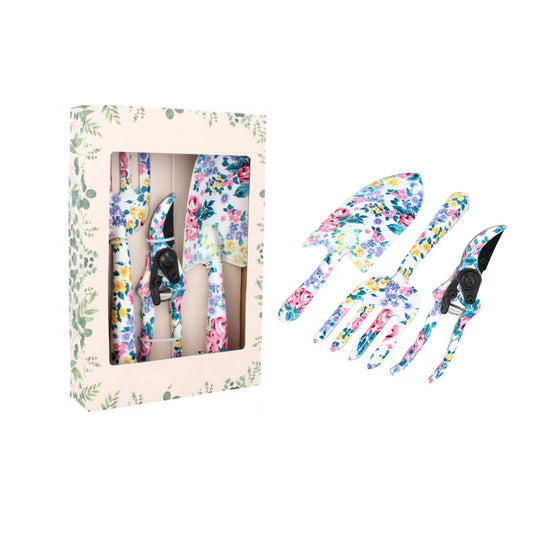 Garden Tools Set with Floral Pattern | Hand Tool Gift Kit | Outdoor Gardening Transplanting Tools for Gardener | Gift for Mother's Day