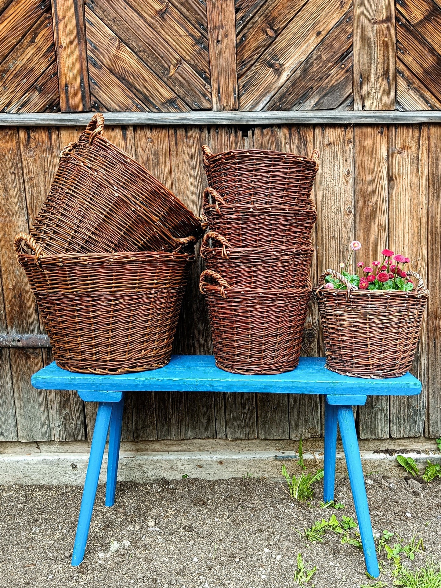 Natural Wicker Handmade Flower Basket | Plant Holder with Waterproof Interior Plastic Coating Water|  Wicker Rattan Plant Pot Holder|Outdoor