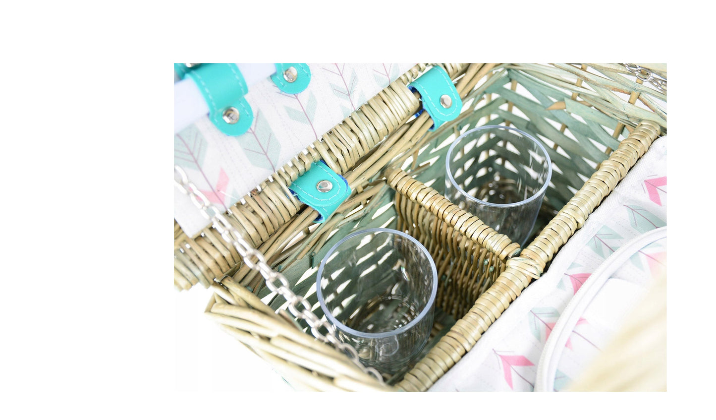 Wicker Picnic Basket Sets for 2 Persons with Cutlery Glass Set | Personalization Basket for Family, Party, Outdoor, Camping,  Couples Gifts