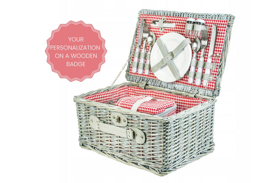 Personalized Wicker Picnic basket for 4 | Woven hamper |Picnic basket with personalized touch |  Wine and Cheese Picnic | Wedding Gift Idea