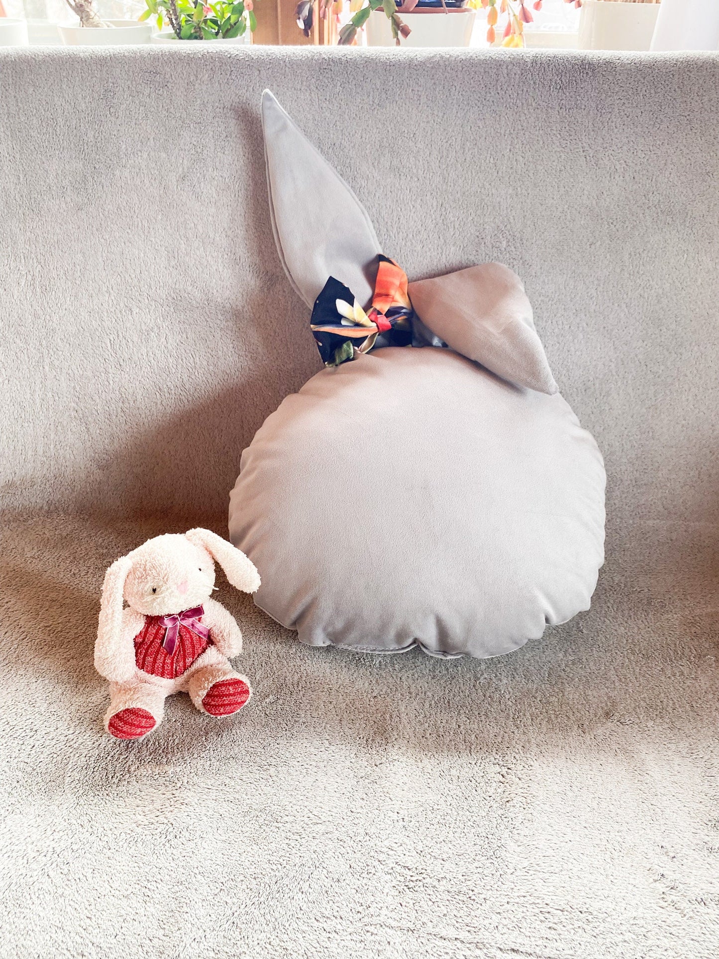 Cute Bunny Shaped Cushion - Soft and Plush Rabbit Pillow - Handmade for Snuggles - Ideal for Kids' Rooms and Nursery Decor
