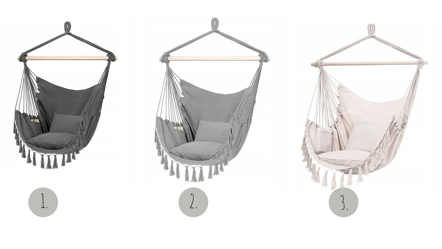 Macrame Hanging Chair | Boho Hammoc|  2 pillows | cotton Hanging chair, Macramé Swing, Patio hammock, Brazilian Garden chair, Bedroom swing