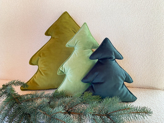 Christmas Tree Velvet  Throw Pillow | Sofa Couch Cushion Decorative Pillow |  Christmas Party Decoration | Customizable Xmas Green Pillow