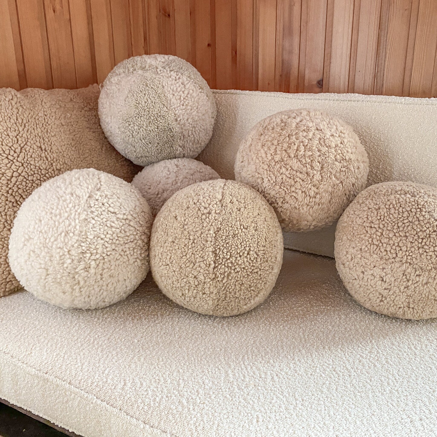 Ball Cushion - Curly Merino Sheepskin Ball Pillow - Boucle Throw Pillow - Sheepskin shearling Pillow - Round Throw Ball Pillow - boho pillow