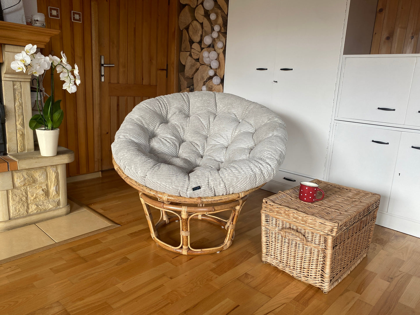 SPECIAL PRICE - Grey Tufted Corduroy Cushion for Papasan Chair - 110 cm