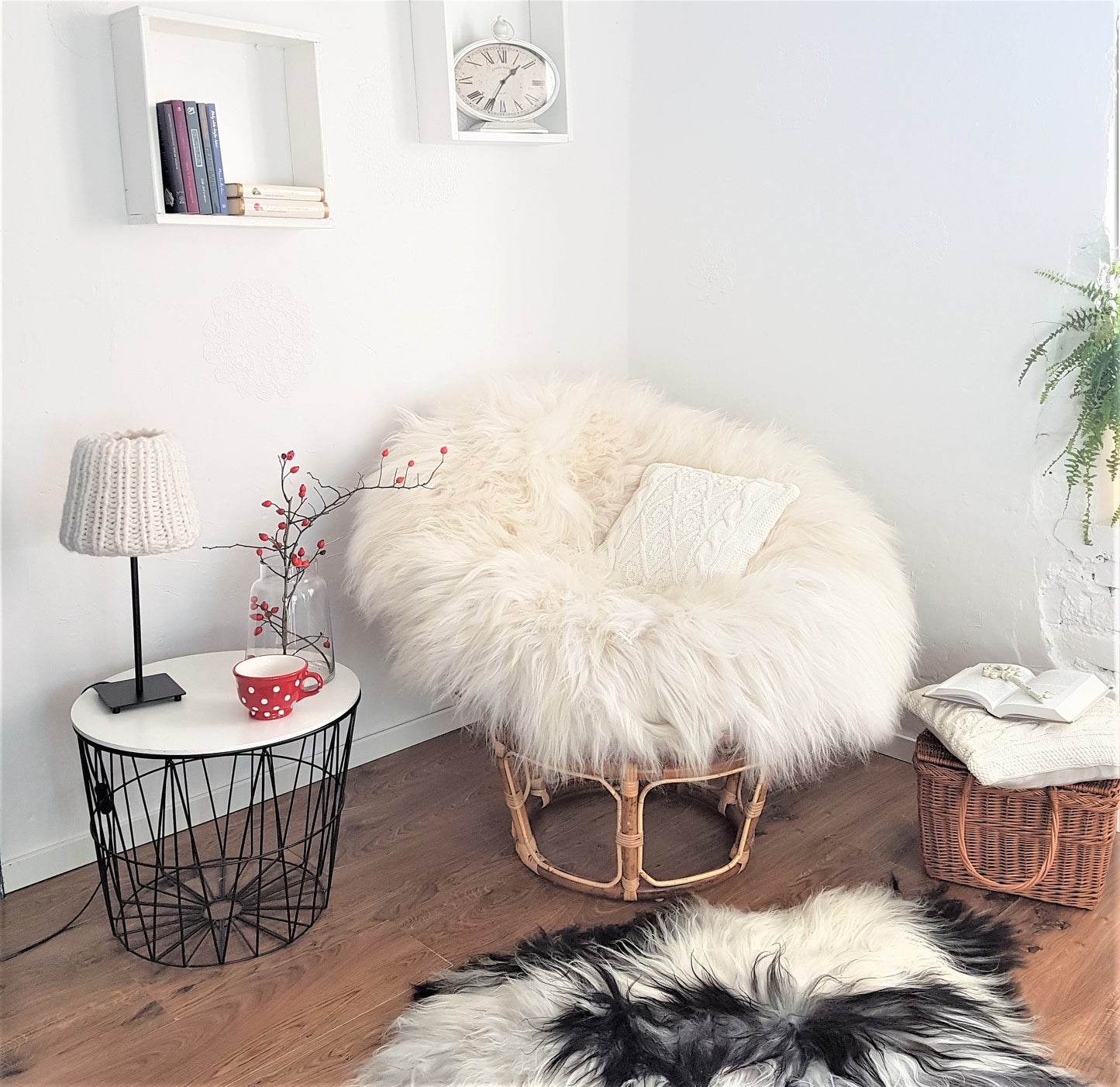 Genuine Sheepskin Soft Round Pillowcase | Black White Grey  sheepskin | For Vintage Papasan Chair Sheepskin SLIPCCOVER | Soft  Cushion Cover