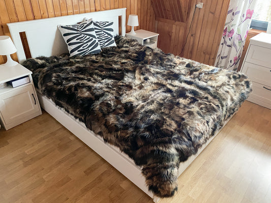 Luxury Throw Blanket Genuine Raccoon fur | 100% natural Bedspread | 86x71 inches | Brown throw blanket couch | Fur Bedcover for Bed or Sofa