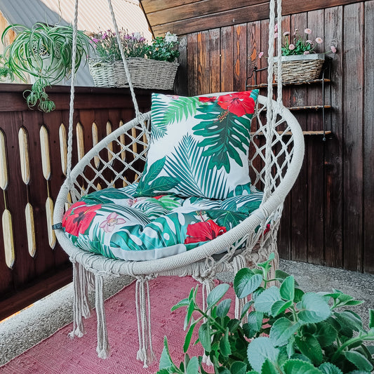 Macrame Hammock Chair + 2 Pillows | Indoor Bedroom Hanging Chair | Hammock Chair | Boho Macrame round swing in Bedroom | Macrame Swing Chair