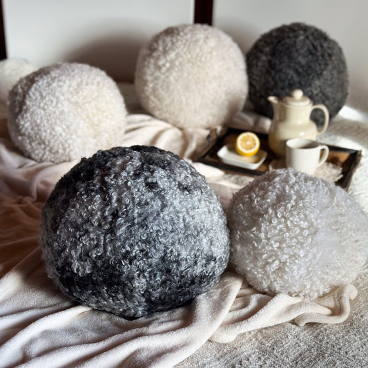 Gotland Natural Sheepskin Ball Cushion - Gotlandic sheepskin Ball Pillow - Throw Pillow - Gotland sheepskin fur Throw Pillow  - boho pillow