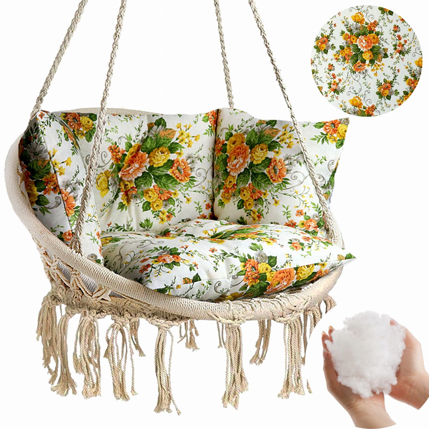 Floral Pillow for Macrame Hanging Chair |  Cushion for hanging chair | Boho Scandinavian style pillow | Pillow for swing chair